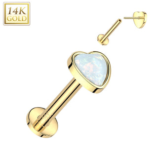 Złoto 585 labret serce opal push-in