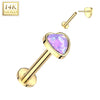 Złoto 585 labret serce opal push-in