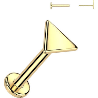 Złoto 585 labret kolczyk do nosa trójkąt płaski push-in