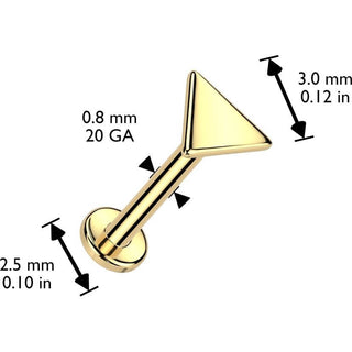 Złoto 585 labret kolczyk do nosa trójkąt płaski push-in