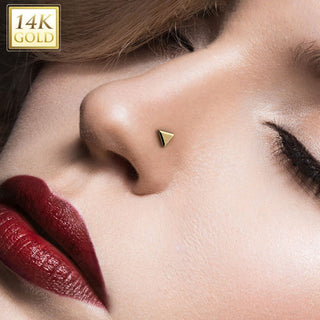 Złoto 585 labret kolczyk do nosa trójkąt płaski push-in