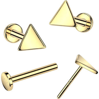 Złoto 585 labret kolczyk do nosa trójkąt płaski push-in