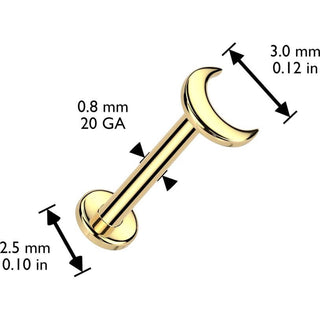 Złoto 585 labret kolczyk do nosa księżyc płaski push-in