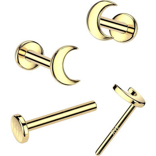 Złoto 585 labret kolczyk do nosa księżyc płaski push-in