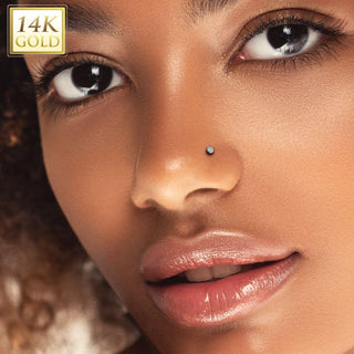Złoto 585 labret kolczyk do nosa cyrkonia push-in