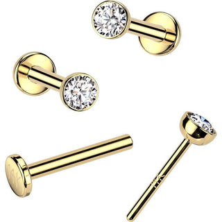 Złoto 585 labret kolczyk do nosa cyrkonia push-in