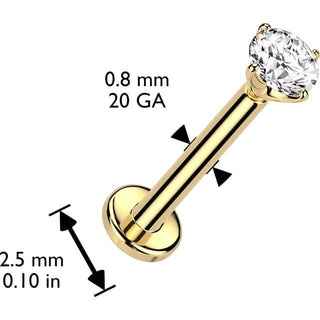 Złoto 585 labret cyrkonia w łapkach push-in