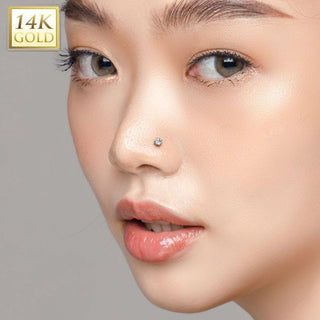 Złoto 585 labret cyrkonia w łapkach push-in