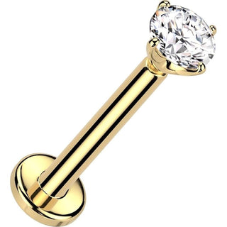 Złoto 585 labret cyrkonia w łapkach push-in
