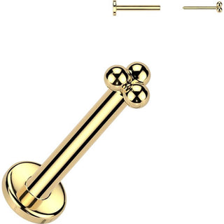 Złoto 585 labret kolczyk do nosa 3 małe kulki push-in