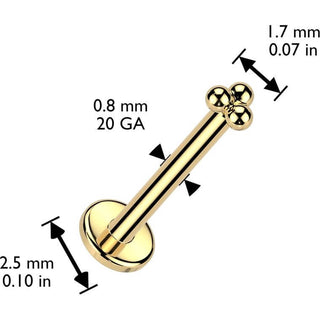 Złoto 585 labret kolczyk do nosa 3 małe kulki push-in