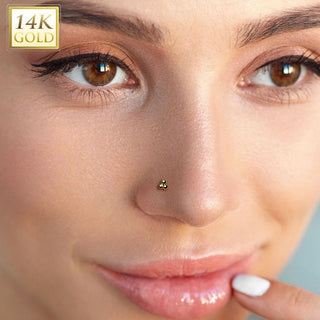 Złoto 585 labret kolczyk do nosa 3 małe kulki push-in