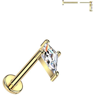 Złoto 585 labret cyrkonia włócznia push-in