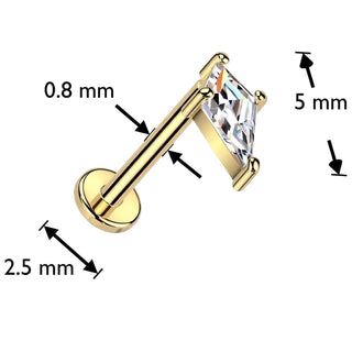 Złoto 585 labret cyrkonia włócznia push-in