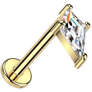 Złoto 585 labret cyrkonia włócznia push-in