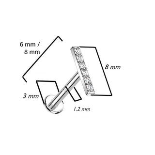 Złoto 585 labret słupek z cyrkoniami gwint wewnętrzny