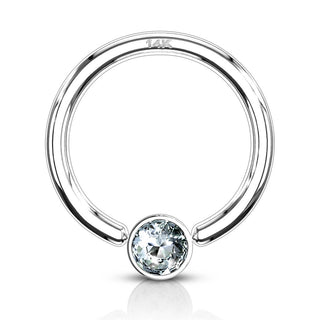 Złoto 585 kółko z kulką cyrkonia zapięcie captive bead