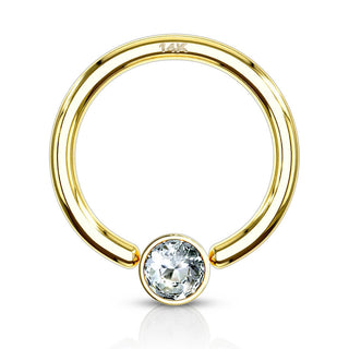 Złoto 585 kółko z kulką cyrkonia zapięcie captive bead