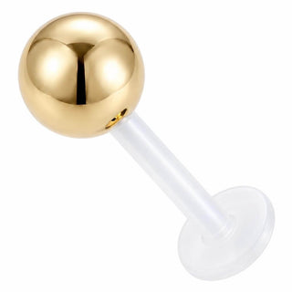 Złoto 585 labret pełna okrągła kula gwint wewnętrzny