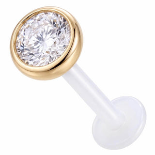 Złoto 585 labret okrągła cyrkonia w oprawie gwint wewnętrzny