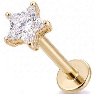 Złoto 585 labret cyrkonia w kształcie gwiazdy gwint wewnętrzny