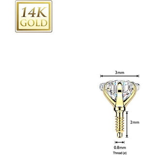 Złoto 585 labret cyrkonia w kształcie gwiazdy gwint wewnętrzny