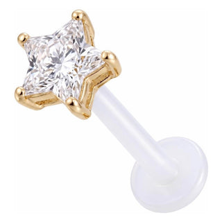 Złoto 585 labret cyrkonia w kształcie gwiazdy gwint wewnętrzny