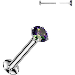 Labret cyrkonia oprawa bezel srebrny Push-in