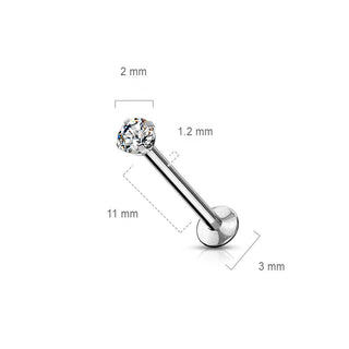 Labret cyrkonia oprawa bezel srebrny Push-in