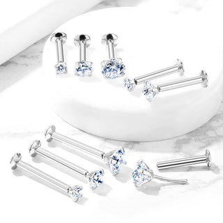 Labret cyrkonia oprawa bezel srebrny Push-in