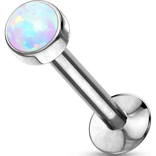 Labret opal okrągły srebrny