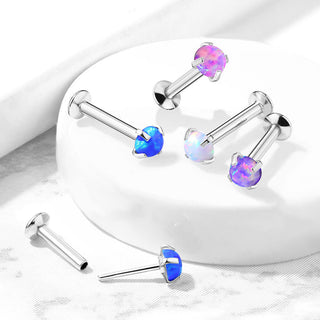 Labret opal okrągły w łapkach srebrny