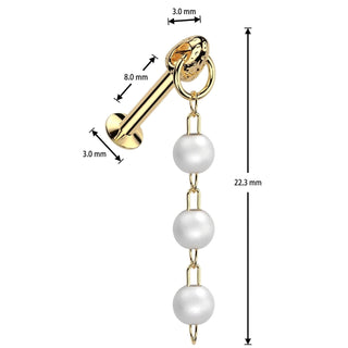 Labret 3 perły zawieszka push-in