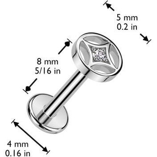 Labret gwiazda czteroramienna cyrkonia push-in