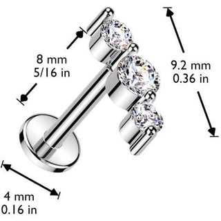 Labret 3 cyrkonie push-in