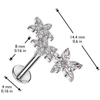 Labret kwiatki cyrkonia push-in
