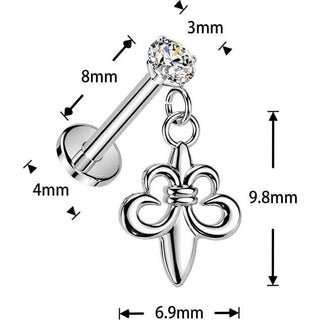 Labret cyrkonia w pazurkach i wisząca lilia push-in