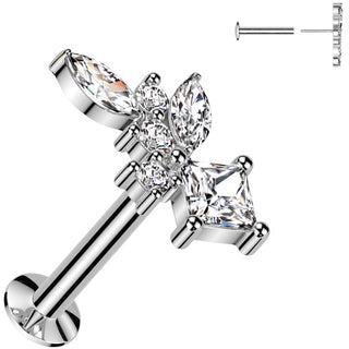 Labret cyrkonie szlif markizowy diamentowy okrągła push-in