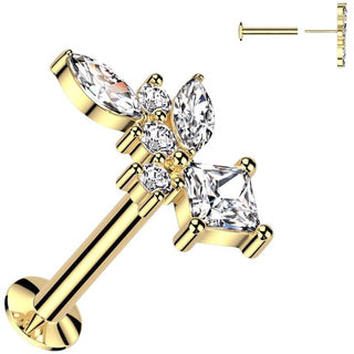 Labret cyrkonie szlif markizowy diamentowy okrągła push-in