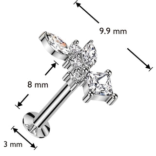 Labret cyrkonie szlif markizowy diamentowy okrągła push-in