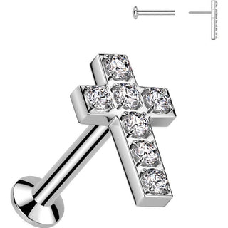 Labret krzyż cyrkonia push-in