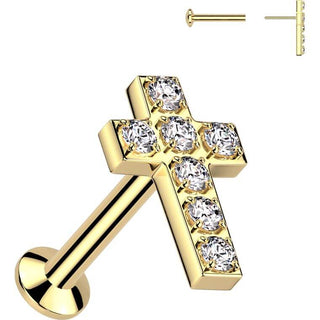 Labret krzyż cyrkonia push-in