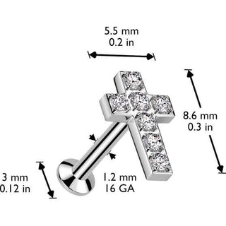 Labret krzyż cyrkonia push-in