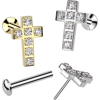 Labret krzyż cyrkonia push-in