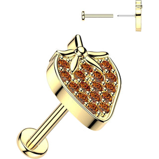 Labret truskawka pave z cyrkoniami push-in