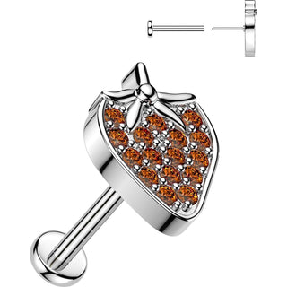 Labret truskawka pave z cyrkoniami push-in