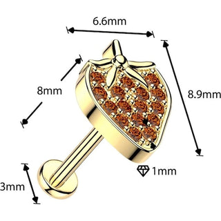 Labret truskawka pave z cyrkoniami push-in