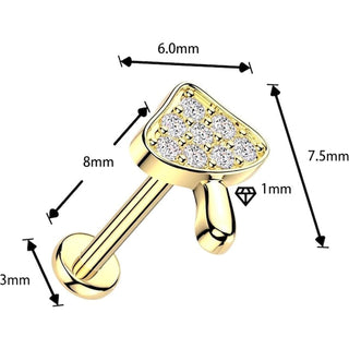 Labret grzybek pave z cyrkoniami push-in