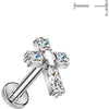 Tytan kolczyk krzyż z 4 cyrkoniami push-in