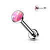 Tytan labret opal płaski srebrny push-in